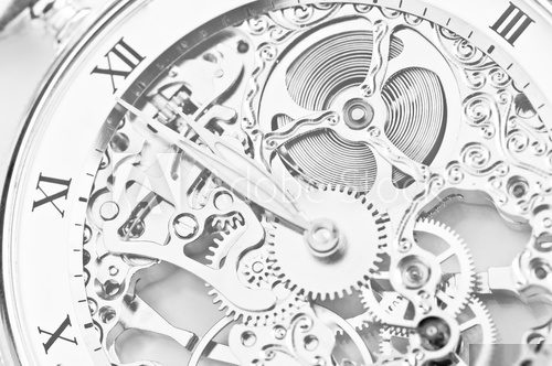 black and white close view of watch mechanism  Plakaty do Biura Plakat