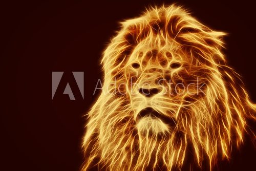 Abstract, artistic lion portrait. Fire flames fur  Afryka Fototapeta