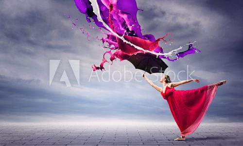 Ballerina in red dress Fototapety do Szkoły Tańca Fototapeta