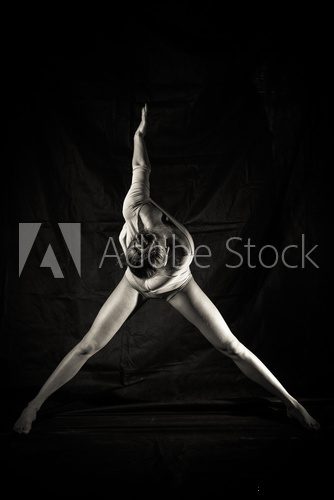Silhouette of beautiful young woman in dancing pose on black background Fototapety do Szkoły Tańca Fototapeta