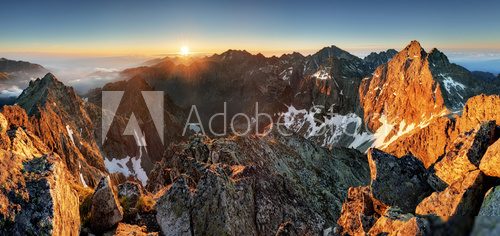 Mountain sunset panorama landscape in Tatras, Rysy, Slovakia Fototapety Góry Fototapeta