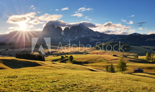 Beautiful Scenery from Alpe di Siusi, Italy in summer sunrise li Fototapety Góry Fototapeta