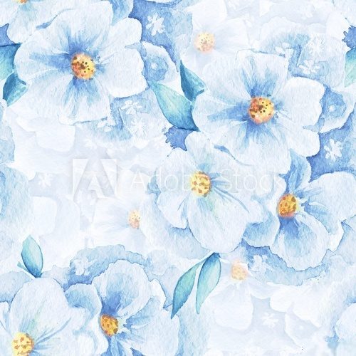 Delicate flowers. Seamless floral pattern. Watercolor background 1 Fototapety Pastele Fototapeta