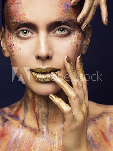 Face Art Color Beauty Makeup, Creative Model Make Up, Woman Fashion Faceart Obrazy do Salonu Kosmetycznego Obraz