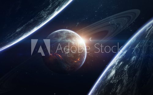 Science fiction space wallpaper, incredibly beautiful planets, galaxies, dark and cold beauty of endless universe. Elements of this image furnished by NASA Fototapety Kosmos Fototapeta