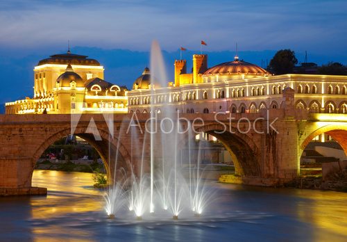 Macedonian's capital city Skopje. Old stone bridge  Architektura Plakat
