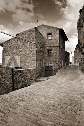 Streets of the small town. Ares in Spain.  Fototapety Czarno-Białe Fototapeta