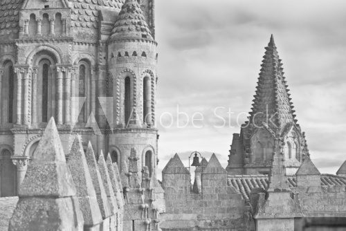 Detalles de la zona alta de la Catedral de Salamanca.  Fototapety Czarno-Białe Fototapeta