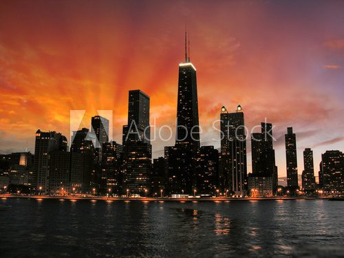 Wonderful Chicago Skyscrapers Silhouette at sunset  Zachód Słońca Fototapeta