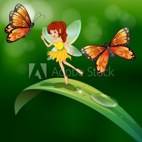 Piękna wróżka fruwająca z motylami Fototapety do Pokoju Dziewczynki Fototapeta