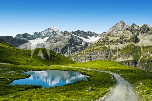 Amazing view of touristic trail near the Matterhorn in the Alps  Krajobraz Fototapeta