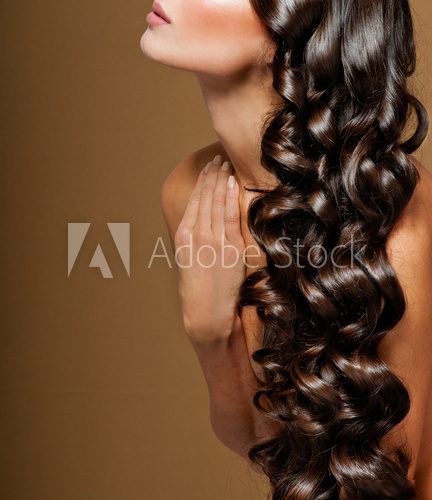 beautiful brunette with long  curly hair  Obrazy do Salonu Fryzjerskiego Obraz