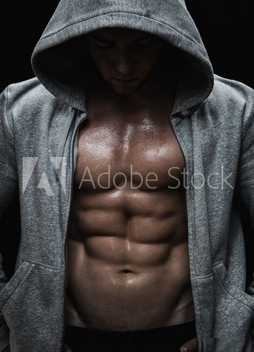 Close up of muscular sports man after weights training  Fototapety do Siłowni Fototapeta