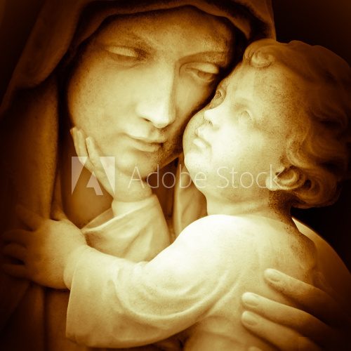 Vintage image of the virgin Mary carrying baby Jesus  Religijne Obraz