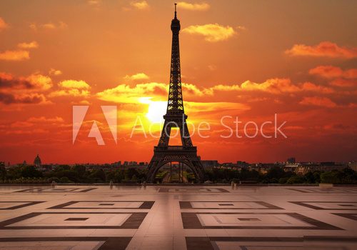 la tour Eiffel dal Trocadero all'alba  Fototapety Wieża Eiffla Fototapeta