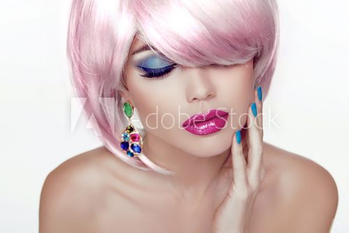 Makeup. Sexy lips. Beauty Girl Portrait with Colorful Makeup, Co  Obrazy do Salonu Kosmetycznego Obraz