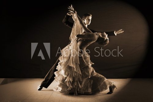 Latino dancers in ballroom against white background  Fototapety do Szkoły Tańca Fototapeta