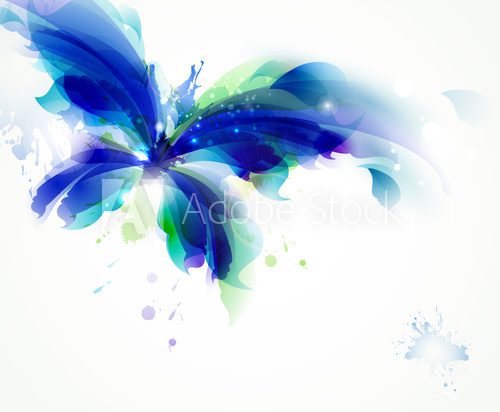 Abstract butterfly with blue and cyan blots  Motyle Fototapeta