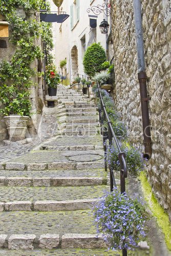 Street in the medieval city of Saint Paul de Vence, France  Schody Fototapeta
