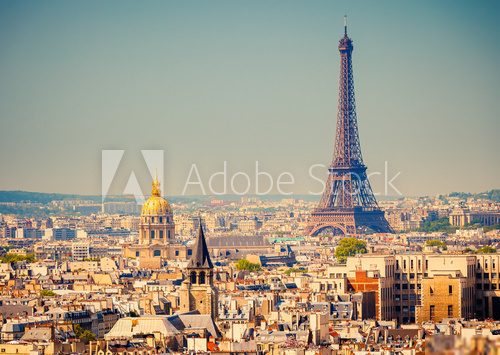 Wieża Eiffla z panoramą Paryża  Fototapety Wieża Eiffla Fototapeta