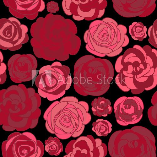 Wzór z czerwonych róż na czarnym tle
 Rysunki kwiatów Fototapeta