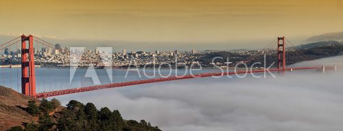 Zdjęcie z mostu Golden Gate w godzinach wieczornych
 Fotopanorama Obraz