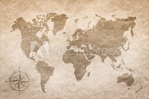 Ze starą mapą w kieszeni Mapa Świata Fototapeta