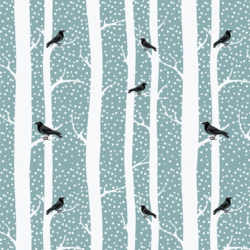 Czarne wrony na drzewach zimowych. Śnieg . ilustracja Styl Skandynawski Tapeta