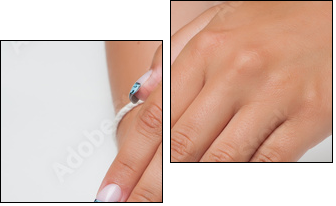 French manicure with zolubym cracelures, cracks on the long square nails  - Obraz dwuczęściowy, Dyptyk