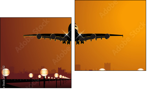 Vector airliner landing at sunset  - Obraz dwuczęściowy, Dyptyk