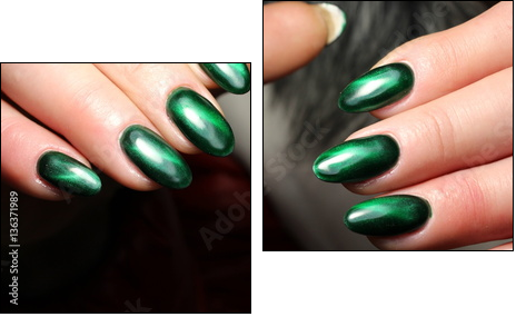 Manicure nail design green cat's eye - Obraz dwuczęściowy, Dyptyk