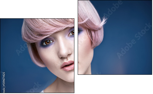 Closeup portrait of a girl with a pink haircut - Obraz dwuczęściowy, Dyptyk