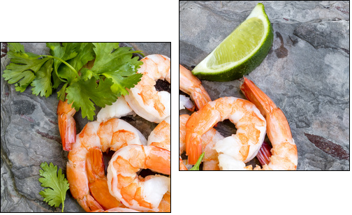 Shrimps on Slate Top View with Lime and Cilantro - Obraz dwuczęściowy, Dyptyk