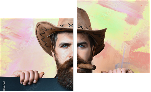 Bearded brutal caucasian hipster cowboy - Obraz dwuczęściowy, Dyptyk