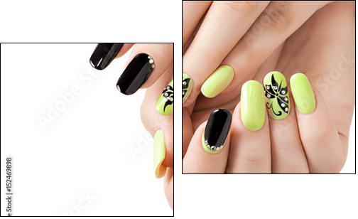 Female manicure. Black and yellow long nails. - Obraz dwuczęściowy, Dyptyk