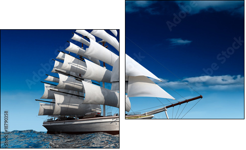 Samotny statek – biały żagiel na oceanie finansjery - Obraz dwuczęściowy, Dyptyk