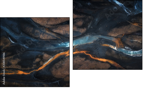 Aerial photo of mix color of stream in to river - Obraz dwuczęściowy, Dyptyk
