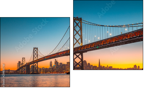 San Francisco skyline with Bay Bridge at sunset, California, USA - Obraz dwuczęściowy, Dyptyk