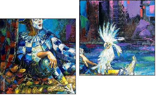 The harlequin and a white parrot  - Obraz dwuczęściowy, Dyptyk