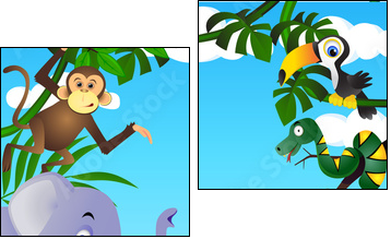 Dzika dżungla – przyjazne zwierzęta 
 - Obraz dwuczęściowy, Dyptyk