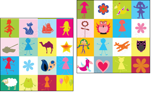 Dziecięcy świat – kolorowy collage radosnych motywów
 - Obraz dwuczęściowy, Dyptyk