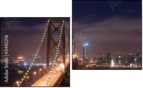 Nocna panorama Bay Bridge w San Francisco
 - Obraz dwuczęściowy, Dyptyk