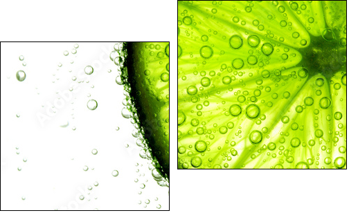 Zielona limonka w szklance wody - Obraz dwuczęściowy, Dyptyk