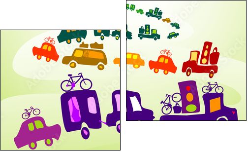 Korowód autek, korowód dzieci i przygoda na kempingu
 - Obraz dwuczęściowy, Dyptyk