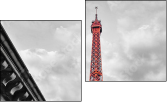 Eiffel tower monochrome and red  - Obraz dwuczęściowy, Dyptyk