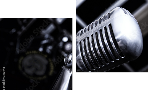 Retro Mikrofon  - Obraz dwuczęściowy, Dyptyk