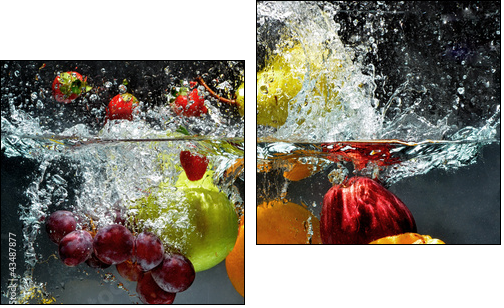 Fruit and vegetables splash into water  - Obraz dwuczęściowy, Dyptyk