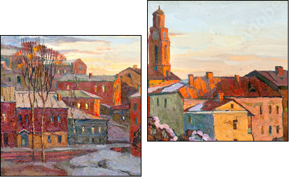 the city landscape of Vitebsk drawn with oil on a canvas  - Obraz dwuczęściowy, Dyptyk