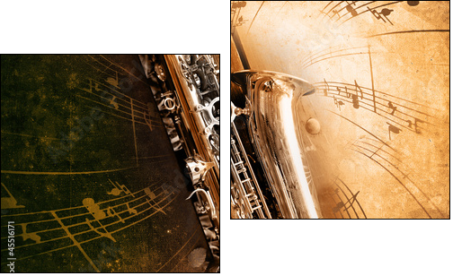 Old Saxophone with dirty background  - Obraz dwuczęściowy, Dyptyk