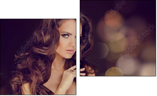 Fashion lady, sensual brunette woman with shiny curly silky hair  - Obraz dwuczęściowy, Dyptyk